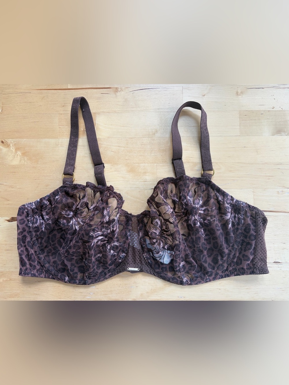 Chantelle Brown Floral Lace Underwire Bra 38D